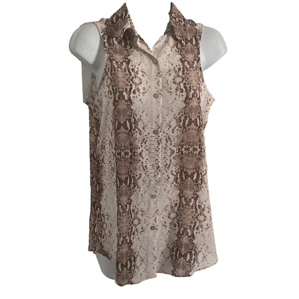 Rachel Zoe Brown Snakeskin Print Button Up Collared Blouse XS Sleeveless NWOT